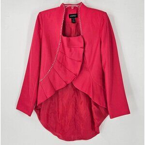 Ashro Women Pink Sz 8 Pleated Fan Designed Lapel Hi Low Hem Blazer Silver Studs